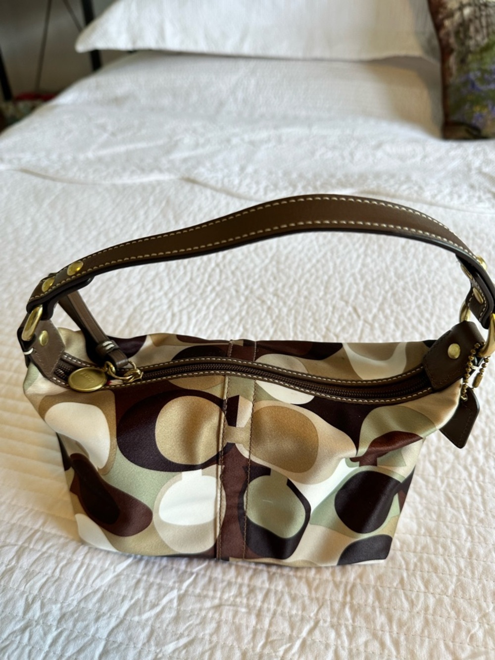 Coach Mini Hobo Bag in Brown, Cream and Tan Circle Print